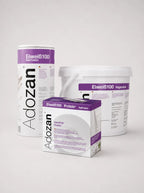 Adozan Eiweiss100 Verpackungsvarianten mit 10-g-Portionsbeutel, 1-kg-Beutel und 3-kg-Eimer
