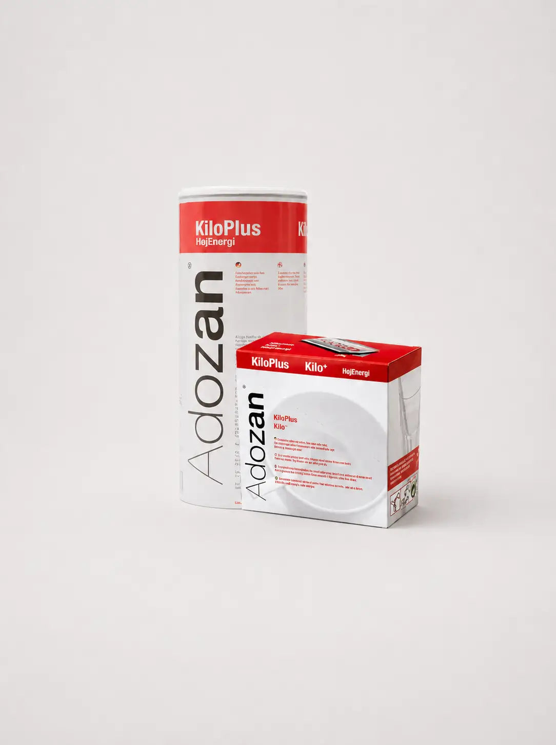 Adozan KiloPlus in den Verpackungsvarianten 1-kg-Dose und 20×10-g-Packung