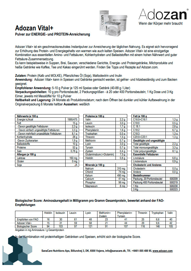 Produktdatenblatt Adozan VitalPlus