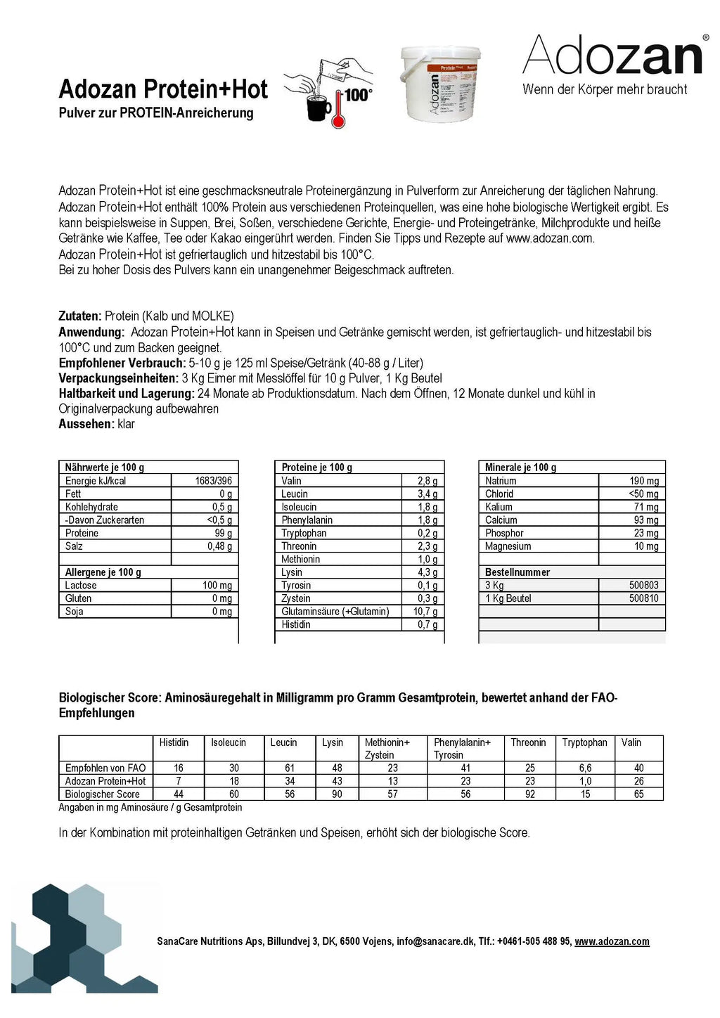Produktdatenblatt Adozan Protein+Hot