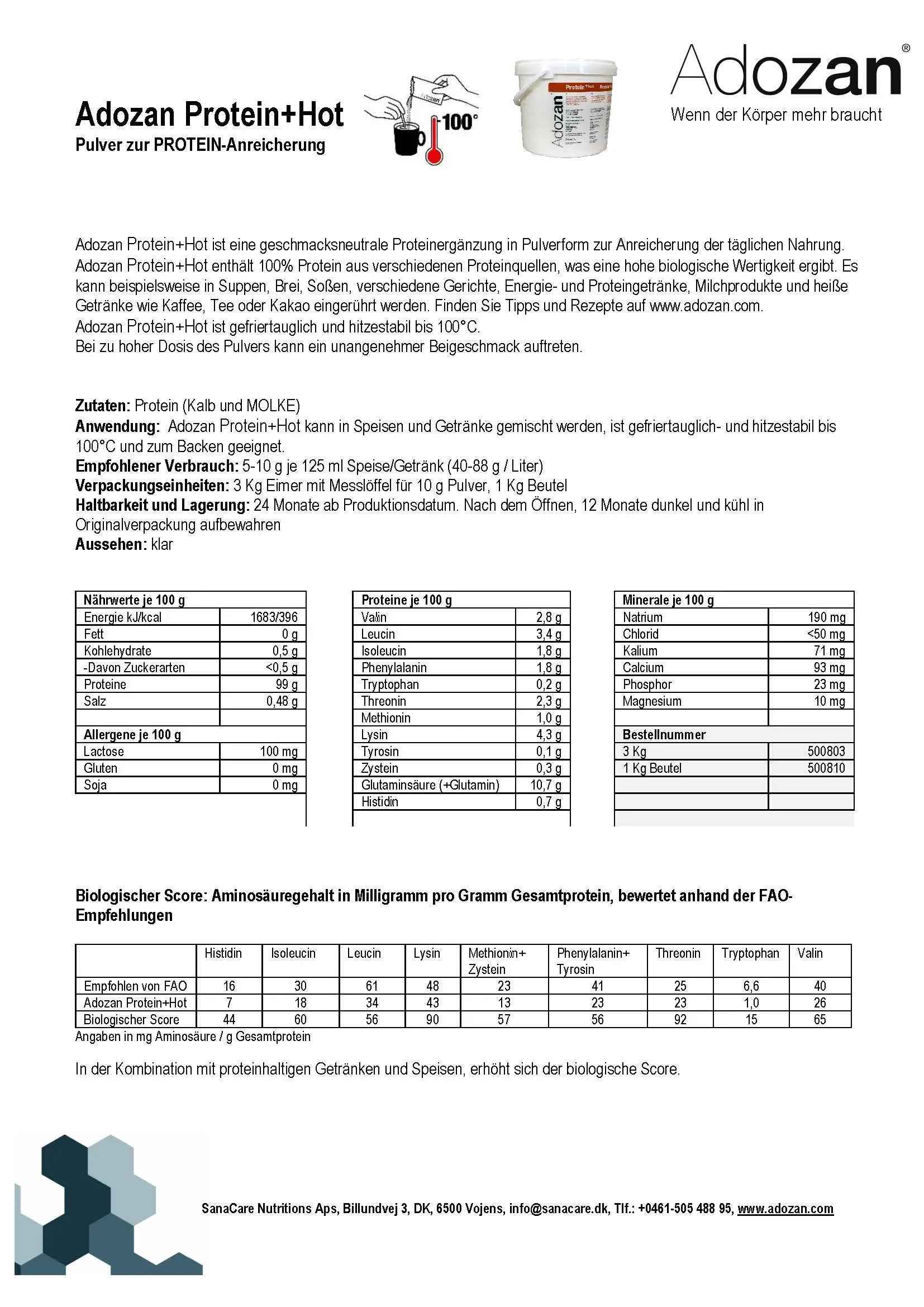 Produktdatenblatt Adozan Protein+Hot