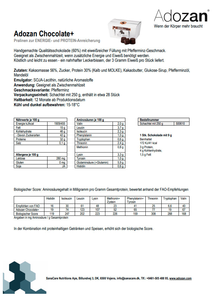 Produktdatenblatt Adozan Chokolade+